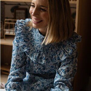 J. Crew Blue Floral Ruffle Blouse